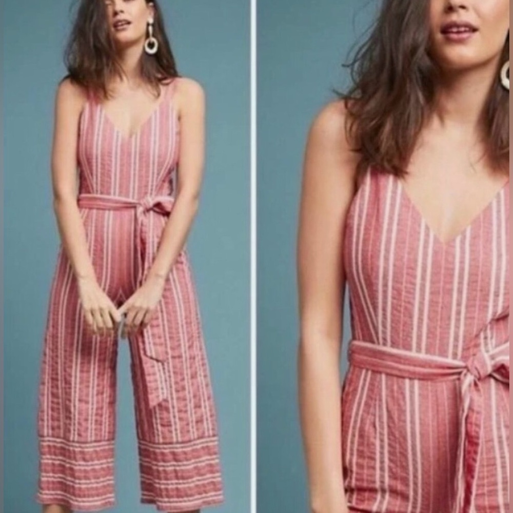 Ettitwa by Anthropologie Red & White Striped Wide Leg Jumpsuit